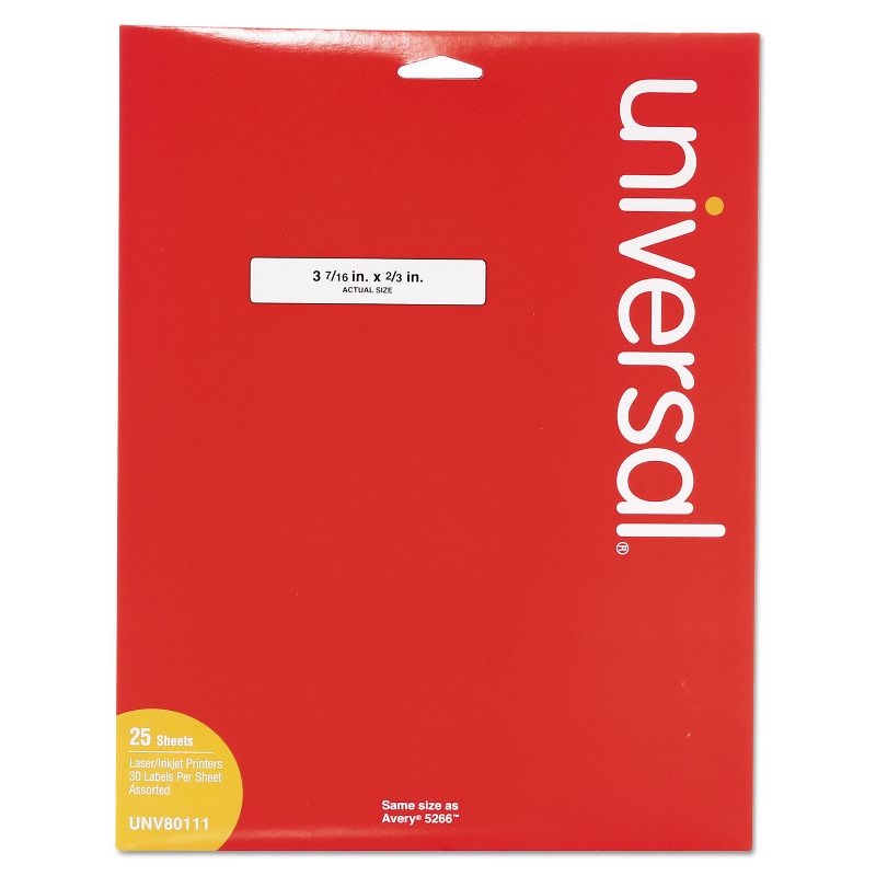 Universal Laser Printer File Folder Labels 3-7/16" x 2/3" Assorted 750/Pack 80111, 1 of 3