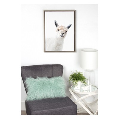 Gray Framed Canvas Print of Alpaca for Nursery