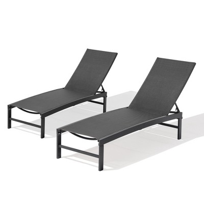 Pellebant 2 PCS Iron Lounge Chair for Outdoor & Indoor - Reclines Flat, Textilene Seat, Stackable Design, 350LBS Capacity