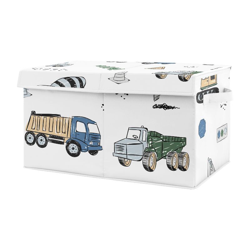 Sweet Jojo Designs Boy Fabric Storage Toy Bin Construction Truck Green Blue and Grey, 1 of 6