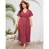 Womens Plus Size V Neck Wrap Maxi Dress High Waist Ruffle Summer Casual Dress with Belt - 4 of 4