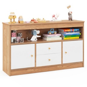 Tangkula Kids Bookshelf Toy Storage Organizer with Spacious Tabletop Wooden Display Storage Cabinet Natural - 1 of 4