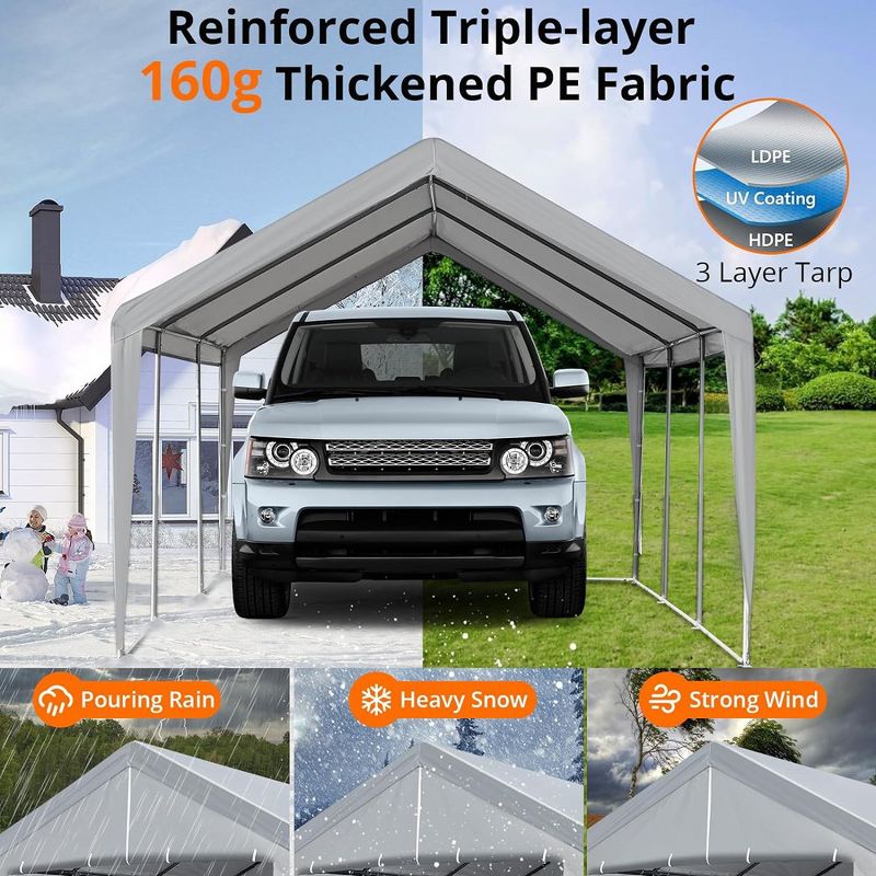 Carport Car Canopy Portable Garage Party Tent With Removable Sidewall & Door, 2 of 7
