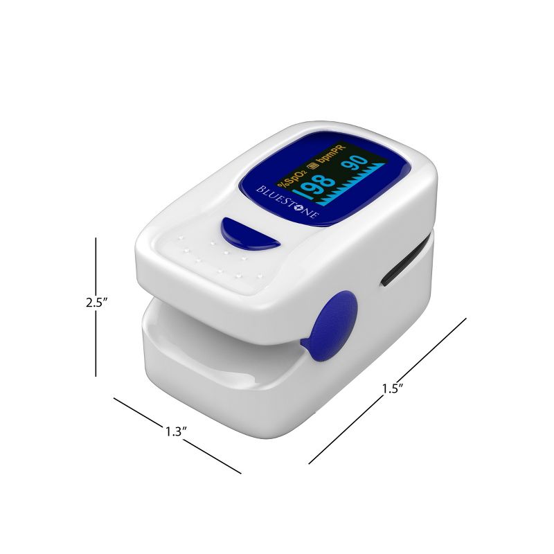 Finger Pulse Oximeter - Portable Fingertip Sensor Monitors Blood Oxygen Level and Heart Rate - Includes Carrying Case and Lanyard by Bluestone, 2 of 7