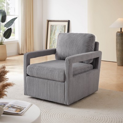 Swivel Accent Chair - Mid Century Modern Chair with Track Arms, 360° Swivel Upholstered Barrel Chair Single Sofa Chair Arm Chair Reading Chair
