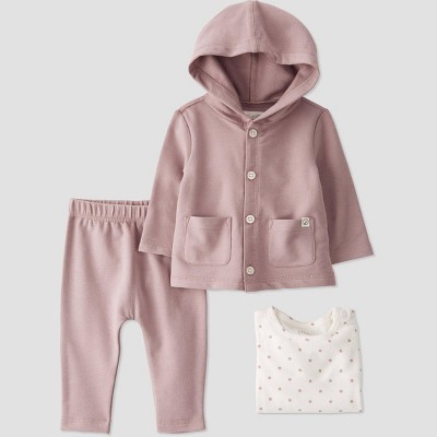 Image of Little Planet by Carter’s Organic Baby Girls' 3pc Polka Dot Cardigan Set - Purple 6M