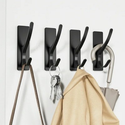 LunaLulinlk Hook Towel Hanger Wall Mount: 4 Packs Self-Adhesive Heavy Duty Hooks for Coats, Clothes, Key, Decorative Bath Accessory Black