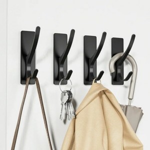 LunaLulinlk Hook Towel Hanger Wall Mount: 4 Packs Self-Adhesive Heavy Duty Hooks for Coats, Clothes, Key, Decorative Bath Accessory Black - 1 of 4