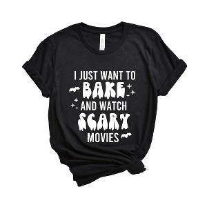 Simply Sage Market Women's Bake and Watch Scary Movies Short Sleeve Graphic Tee - 1 of 4