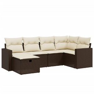 vidaXL 6 Piece Patio Sofa Set with Cushions Brown and Cream Poly Rattan - Without Storage 6 Items - 1 of 4