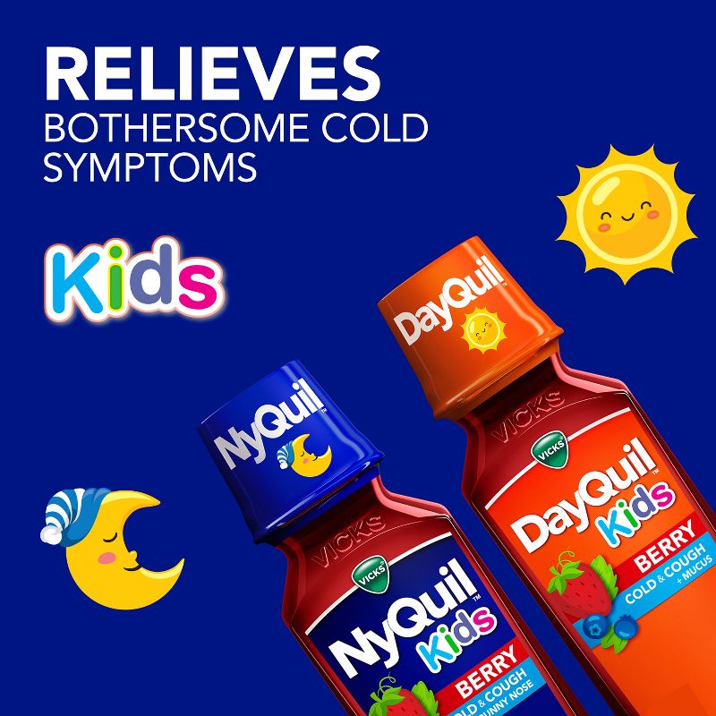 Vicks Kids DayQuil &#38; NyQuil Berry Cold &#38; Cough Medicine Liquid - 16 fl oz, 4 of 13