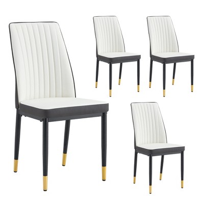 VYNXARIA 4 Dining Chair Set, High Back Seat in PU Material & Sturdy Black Leg Chair for Dining Room, Kitchen and Living Room, White + Grey