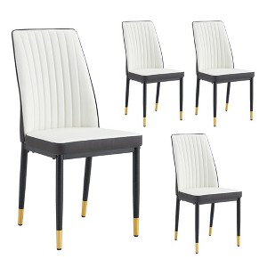 VYNXARIA 4 Dining Chair Set, High Back Seat in PU Material & Sturdy Black Leg Chair for Dining Room, Kitchen and Living Room, White + Grey - 1 of 4