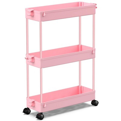 YIGII  Slim Rolling Storage Cart,3 Tier Bathroom Organizer Utility Cart Laundry Room Organization Mobile Shelving Unit for Kitchen,Pink
