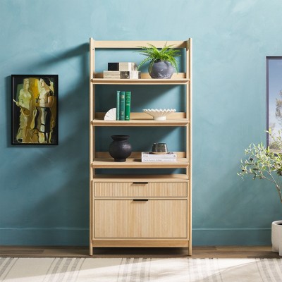 TOAOTBNBO Traditional Open Bookcase with Storage Drawer, Standing Bookshelves with Warp-resistant Material Spacious Office Display Shelf, Light Brown