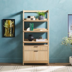 TOAOTBNBO Traditional Open Bookcase with Storage Drawer, Standing Bookshelves with Warp-resistant Material Spacious Office Display Shelf, Light Brown - 1 of 4