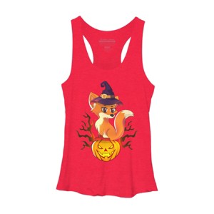 Women's Design By Humans Cute Witch Fox With Jack O Lantern Halloween Shirt By thebeardstudio Racerback Tank Top - 1 of 3