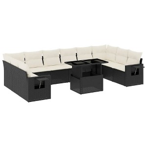 vidaXL Patio Sofa Set with Cushions Outdoor Furniture 11 Piece Poly Rattan - Black and Cream - 1 of 4
