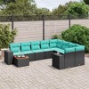 vidaXL 10 Piece Patio Sofa Set with Cushions Black Poly Rattan - 2 of 4