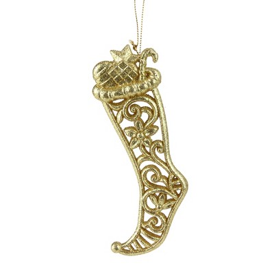 Kurt S. Adler 6" Seasons of Elegance Glitter Pointed Toe Elf Stocking Christmas Ornament - Gold