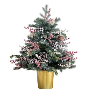 Nearly Natural 3' Pre-lit Snowy Potted Fraser Fir Artificial Christmas Tree with Dual Color LED Lights - 1 of 4