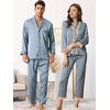 cheibear Long Sleeve Lace Trim Satin Button Shirt with Pants Matching Couple Pajama Sets - image 2 of 4