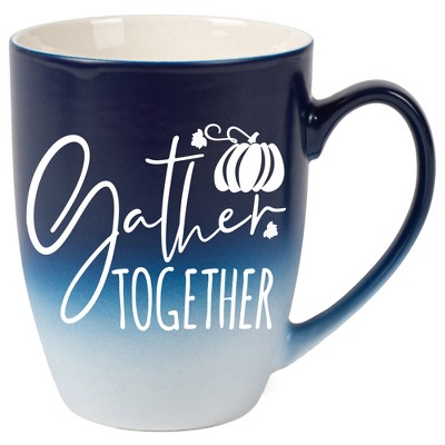 Elanze Designs Gather Together Wreath Two Toned Ombre Matte Navy Blue and White 12 ounce Ceramic Stoneware Coffee Cup Mug