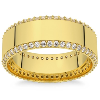Pompeii3 1Ct Lab Created Diamond Ring Mens Textured Wedding 8mm Band White or Yellow Gold