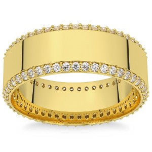 Pompeii3 1Ct Lab Created Diamond Ring Mens Textured Wedding 8mm Band White or Yellow Gold - 1 of 4