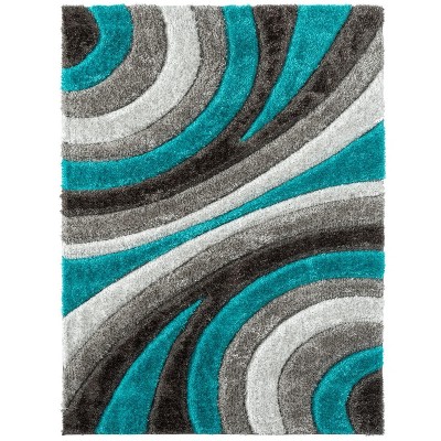 Turquoise and Gray Geometric Shag 5' x 7' Area Rug