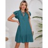Womens Summer Dresses 2025 V-Neck Drawstring Ruffle Cap Short Sleeve Side Pockets Mini Dress Sundress - 4 of 4