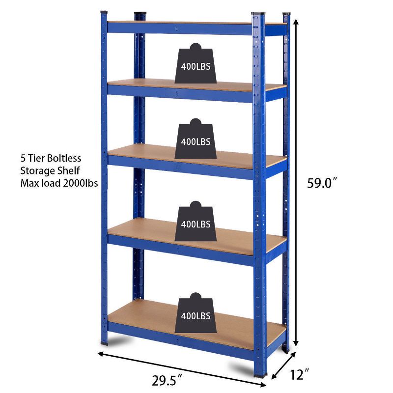 Adjustable 30''x59''5 Level Garage Tool Shelf Storage 2000lbs Capacity, 2 of 8