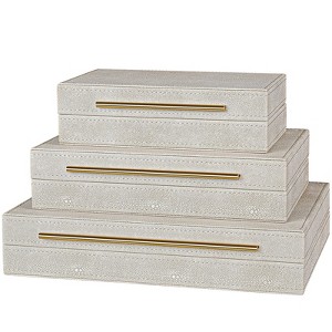 Aoibox Elegant Set of 3 Ivory Shagreen Decorative Boxes with Velvet Lining and Golden Handles for Home Decor and Jewelry - 1 of 4