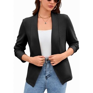 Coolmee Women's Long Sleeve Blazer Lightweight Open Front Lapel Collar Cardigan Jacket for Business with Pockets - 1 of 3
