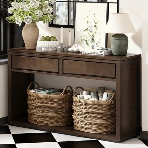 KIGFTSOD Rustic Wooden Console Table - Storage Drawers & Open Shelf, Elegant Sofa Table for Entryway, Hallway & Living Room - 1 of 4