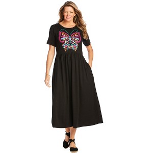 Woman Within Plus Size Short-Sleeve Scoopneck Empire Waist Dress - 1 of 4
