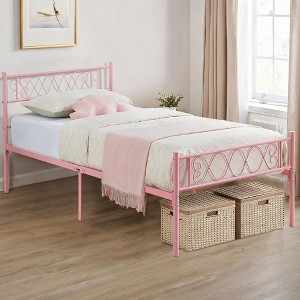 Coolmee Twin Bed Frame, Metal Platform Bed with Headboard and Footboard, 12.2 Inch Bed Frame with Strong Metal Slats Support, Under Bed Storage - 1 of 4