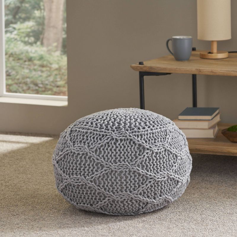 Morven Modern Knitted Cotton Round Pouf - Christopher Knight Home, 3 of 12