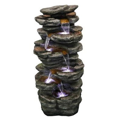 40" 6-Tier Rock Water Fountain with LED Lights - Gray - Watnature