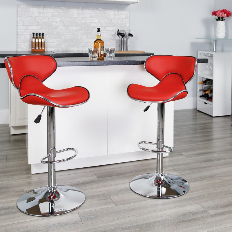 Emma and Oliver 2 Pack Contemporary Cozy Mid-Back Vinyl Adjustable Height Barstool with Chrome Base, 2 of 7