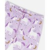 Deux par Deux Girl Organic Cotton Short Sleeve Top and Pant Pajama Set White Unicorn on Mauve - 3 of 3