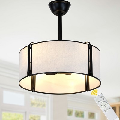 Bella Depot 19" Black Modern Drum Ceiling Fan with Light and Remote 6-speed Reversible DC Motor
