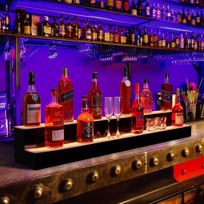 Acrylic LED Wine Shelf,30" Wall Mounted 2,Tier Bar Display w/Remote & App Control, 16 Colors & Music Sync,Holds 16 Bottles for Home Bar/Liquor Store