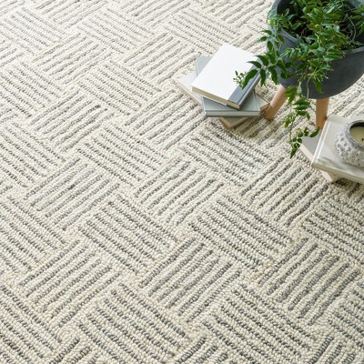 Ivory and Gray Striped Wool Rectangular Rug 3' x 5'