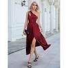 Women's Summer One Shoulder Sleeveless Knot Smocked Midi Dress High Split Flowy Cocktail Wedding Party Maxi Dress - 3 of 4