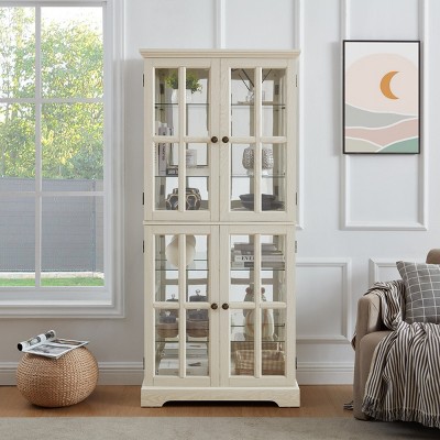 FURNIinspire Utility Storage Cabinets Antique Display Cabinet, Showcase With Glass Doors For Collections, Living Room, White, 15.75"*30.32"*68.7"