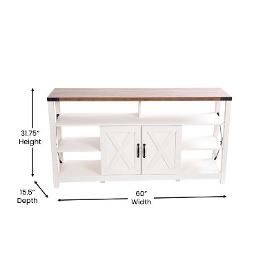 White and Rustic Oak 60" Farmhouse TV Stand with Cabinet