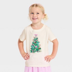 Toddler Girls' Holiday Short Sleeve Graphic T-Shirt - Cat & Jack™ Cream - 1 of 4