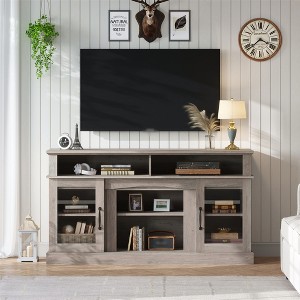 58" Farmhouse TV Stand, Modern LED Media Entertainment Center Console Table With Open Shelves And Cabinets, Rustic TV Stand For Living Room Bedroom - 1 of 4