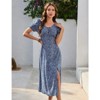 Coolmee Women's Floral Boho Dress Hawaiian Dresse Short Sleeve V Neck Summer Beach Wedding Guest Swing Midi Dress Blue XXL - 3 of 4